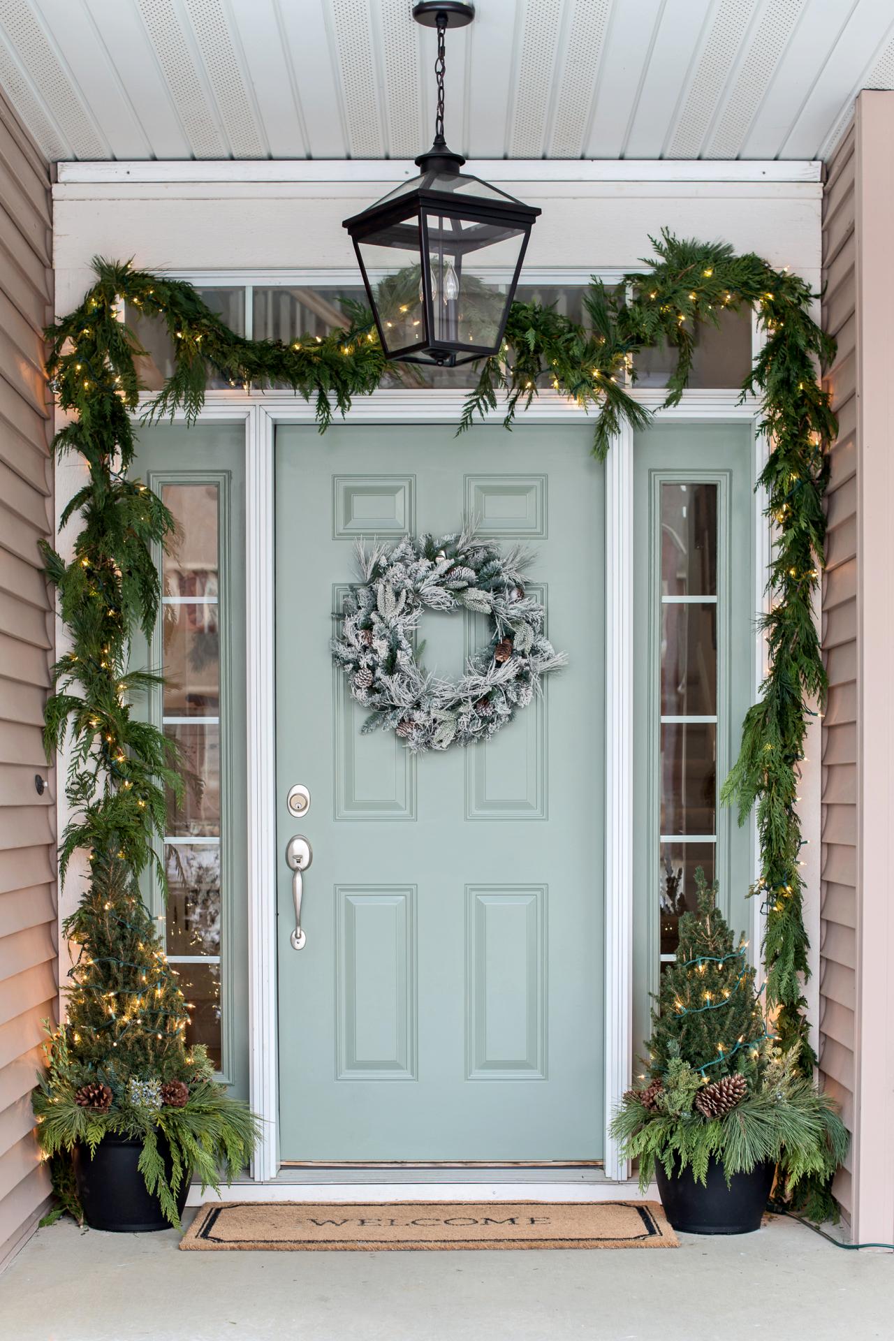Hard Working Prayer Progeny Christmas Garland Around Front Door Peck 