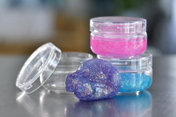 Purple, blue, and pink glitter slime 