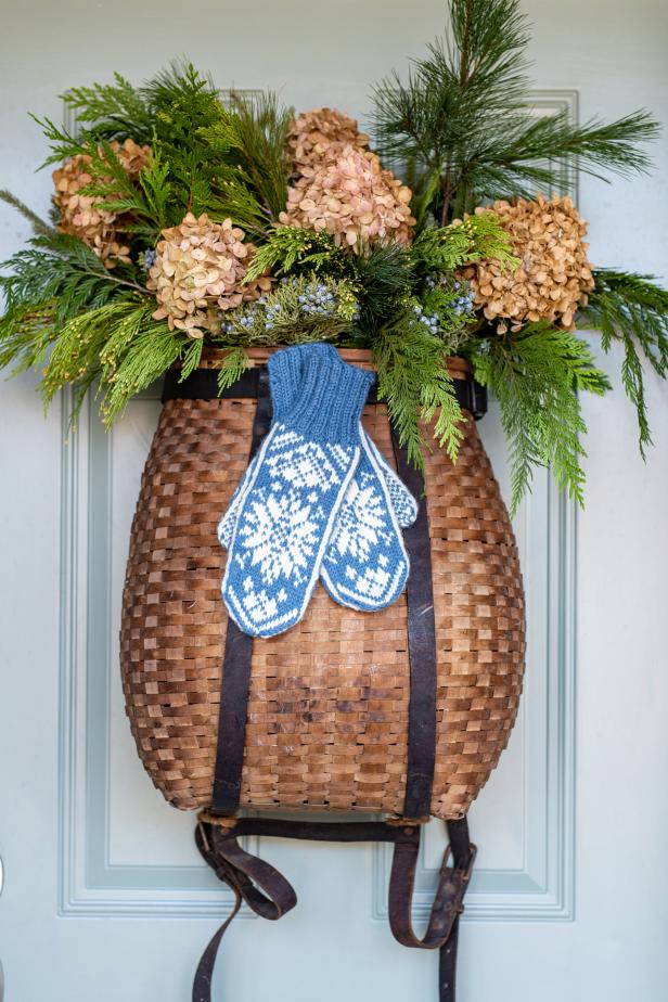 How to Create a Wintry Front Door Basket for Christmas