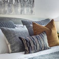 Gray Transitional Bedroom With Brown Pillow