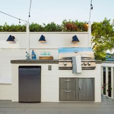 Outdoor Small Kitchen and White Bench