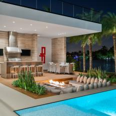 Modern Pool Cabana and Fire Pit