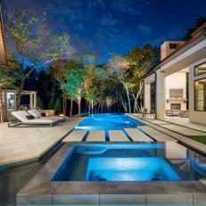 Pool and Hot Tub With Paver Path