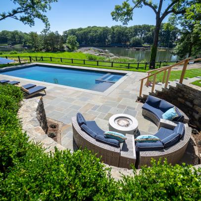 Waterfront Pool and Curved Sitting Area