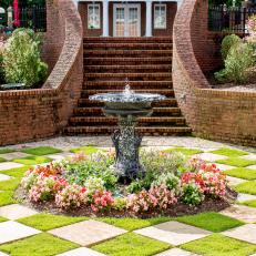 Red Brick Stairs and Fountain