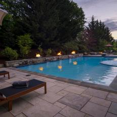 Pool and Fire Bowls at Night