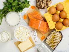 Natural Sources of Vitamin D Including Salmon, Eggs, Milk and Cheese