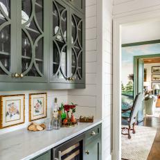 Butler's Pantry With Green Cabinets 