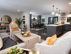 As seen on HGTV's Ty Breaker, the newly renovated open floor plan living space and kitchen.