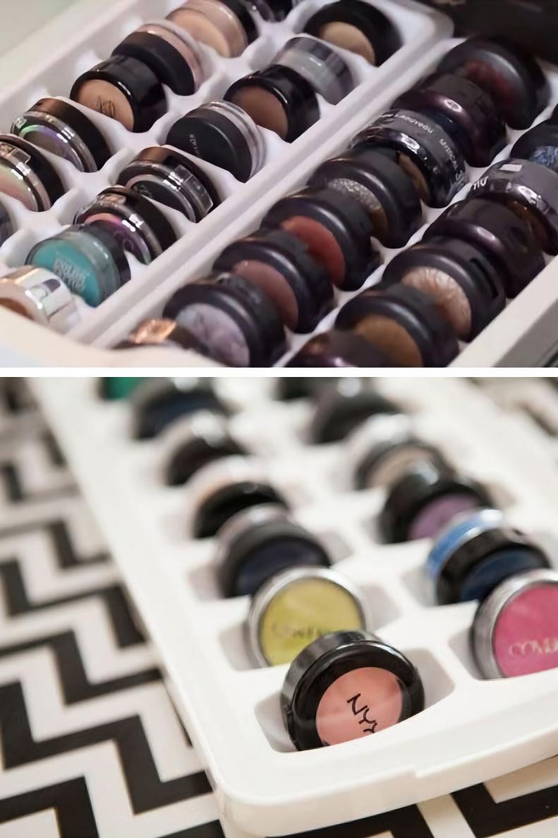 Eyeshadows Stored in Ice Cube Trays