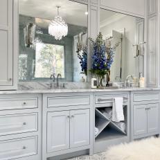 Gray Transitional Double Vanity With Purple Flowers