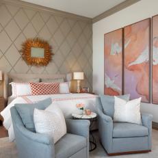 Neutral Main Bedroom With Peach Artwork