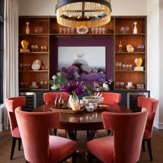 Contemporary Dining Room With Red Chairs