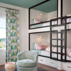Blue Transitional Bedroom With Four Bunk Beds