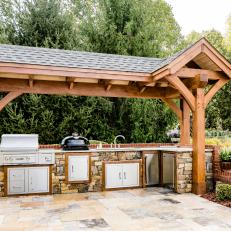 Outdoor Kitchen With Wood Beams