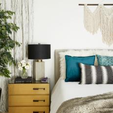 Bohemian Bedroom With Black Table Lamp