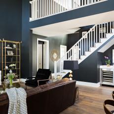 Black and White Living Room With Railing