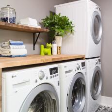 Gray Transitional Laundry Room With Green Cat
