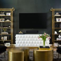 Black Art Deco Living Room With Gold Tables