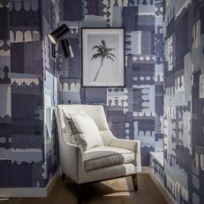 Blue Wallpapered Reading Nook