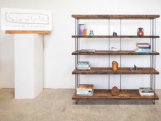 Five Shelf Industrial Rustic Bookcase, Open Air With Steel Rod Legs