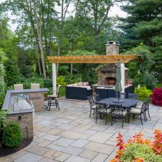 Patio With Pergola and Fireplace