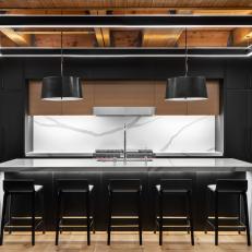 Black Modern Kitchen With Wood Ceiling