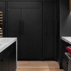 Black Modern Chef Kitchen With Wine Refrigerator