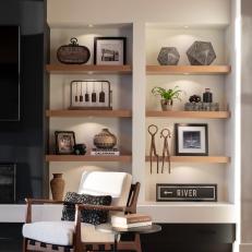 Open Shelving and White Armchair