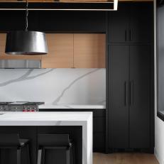 Modern Black Kitchen With Quartz Countertops