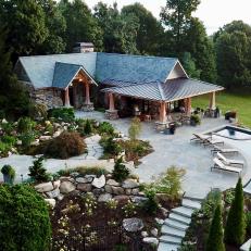 Stone Terrace and Craftsman Poolhouse