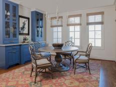 Breakfast Room With Blue Cabinets