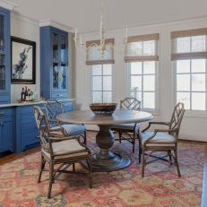 Traditional Breakfast Room With Blue Cabinets