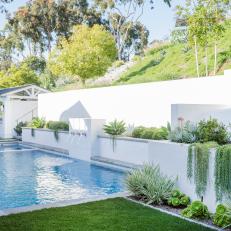Luxury Backyard With White Wall