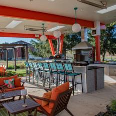Covered Patio With Orange Chairs