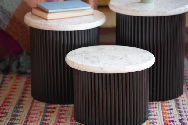 Fluted End Tables with Marble-Like Paint Effect on Top