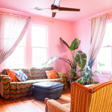 Artist Molly Mansfield's Pink, Eclectic Living Room