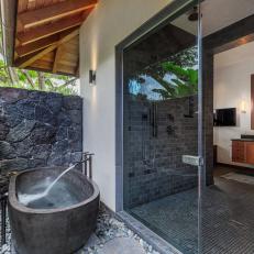 Tropical Outdoor Tub and Indoor Shower