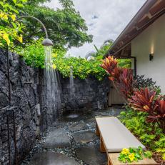 Tropical Outdoor Shower With Bench