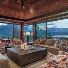 Tropical Living Room With Bay and Mountain Views