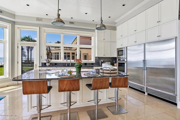 White Transitional Chef Kitchen With Double Fridge | HGTV