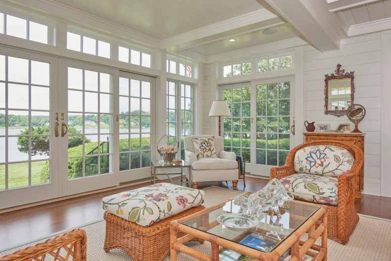 Coffered Ceiling and Three Walls of Windows for Sunroom