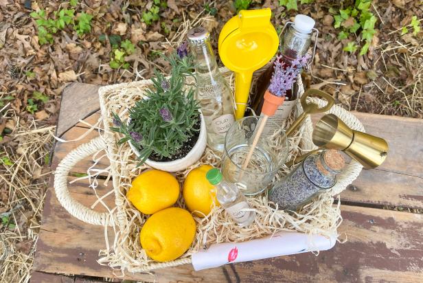 Basket With Lemons, Cocktail Mix, DIY Stirrer, Lavender, Tea Towel