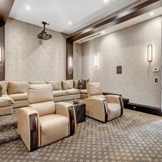 Tan Home Theater With Leather Chairs
