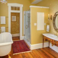 Yellow Traditional Bathroom With Clawfoot Tub