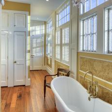 Yellow Bathroom With Pine Floors