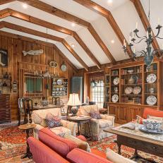 Great Room With Exposed Beams and Antique Accents