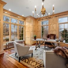 Pale Wood Paneling in Executive Study