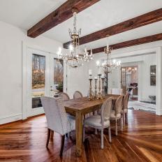 Flooring Variation in Formal Dining Provides Warmth and Interest