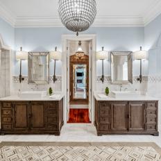 Marble Main Bathroom With Steam Shower and Soaking Tub